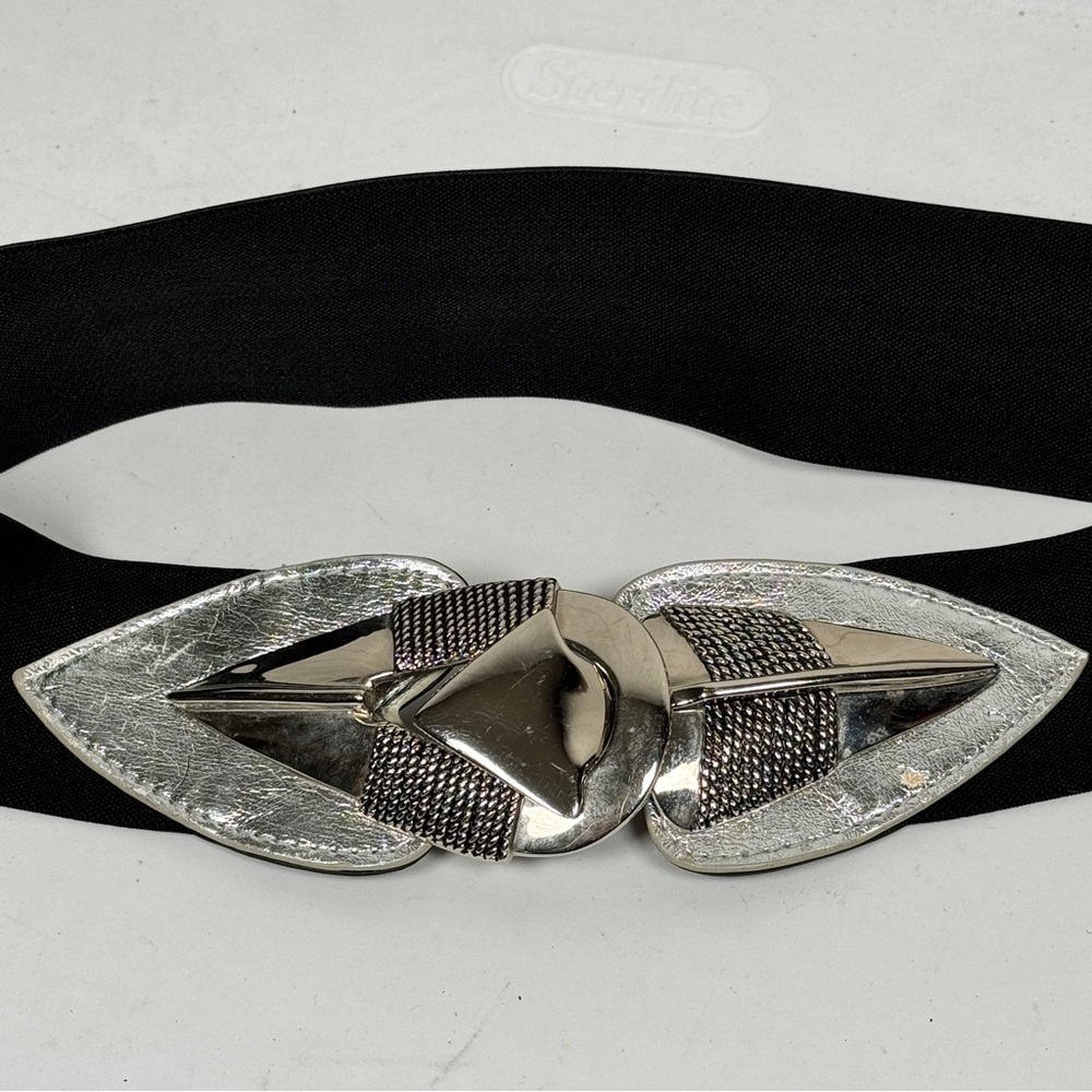 Bebe Y2K Silver Dagger Heart Stretch Band Belt Costume Fashion Glam Punk Rock S